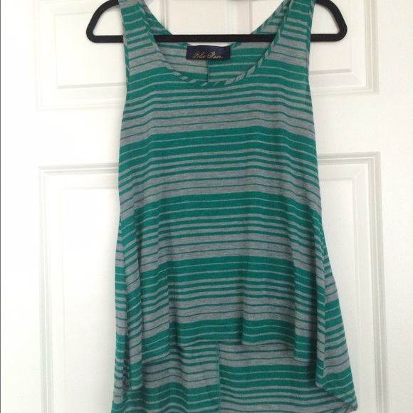 Turquoise and grey striped hi-lo top