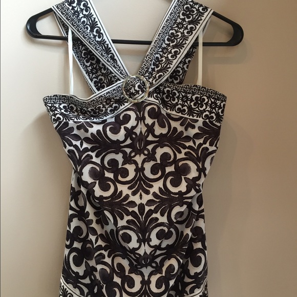 White House Black Market fringe tie halter top