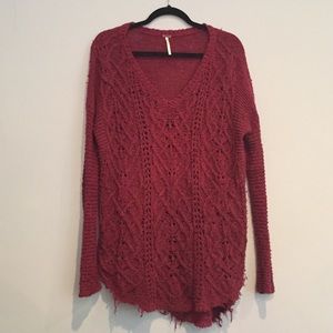 Free People red v-neck sweater