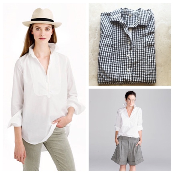J. Crew Tops - J.Crew Gingham Bib Popover Tunic Blouse