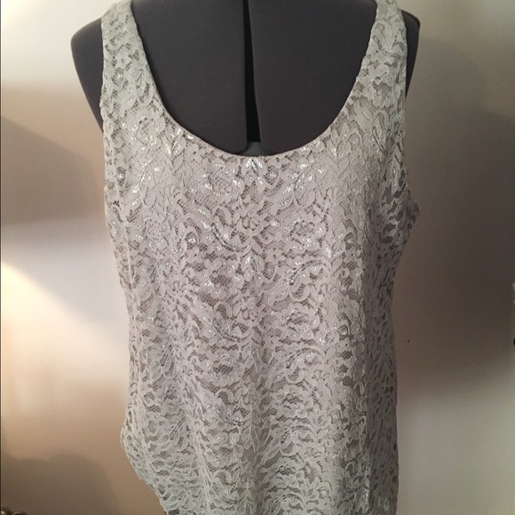 LOFT Silver Sparkly Floral Lace Tank Top - Picture 1 of 4