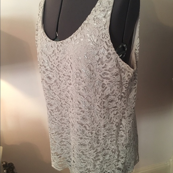LOFT Silver Sparkly Floral Lace Tank Top - Picture 2 of 4