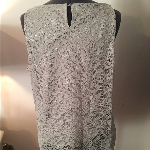 LOFT Silver Sparkly Floral Lace Tank Top - Picture 3 of 4