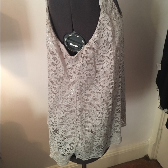 LOFT Silver Sparkly Floral Lace Tank Top - Picture 4 of 4