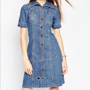 ASOS Denim A-line Midi Dress with Turn-up sleeve