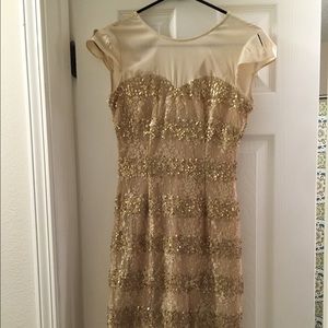 Sequined Gold and Cream Striped Dress Size 0