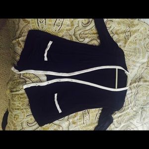 Navy blue with white trim cardigan.