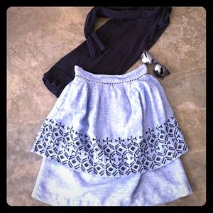 Odille {Anthropologie} Blue Chambray Layered Skirt