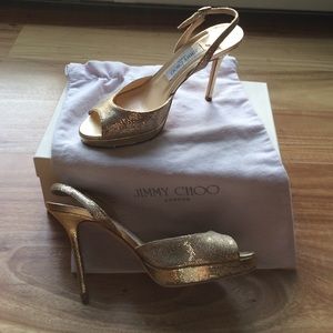 Jimmy Choo gold open toe pump