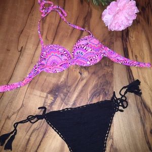 Floral and Crochet Bathing Suit Set