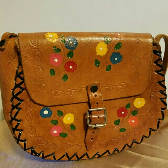 Vintage hand painted messenger bag / purse