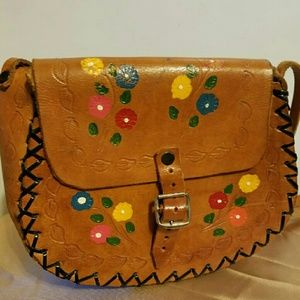 Vintage hand painted messenger bag / purse