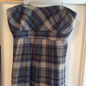 Blue & White Plaid Strapless Dress