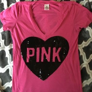Pink Sequin V Neck
