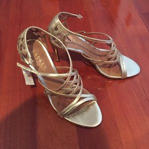 Gold Ralph Lauren strappy heels