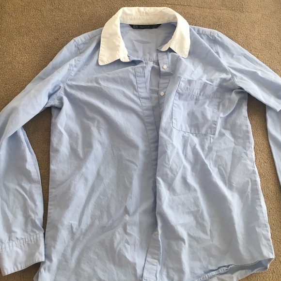 Zara blue blouse with white collar
