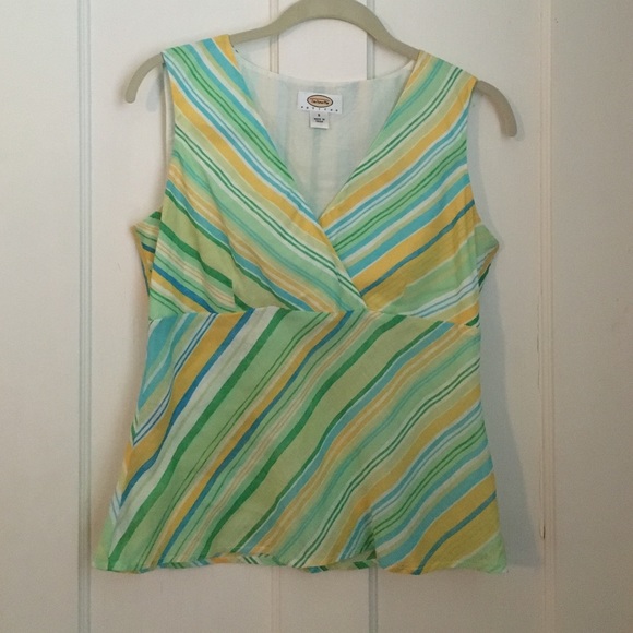 Talbots sleeveless striped linen crossover top