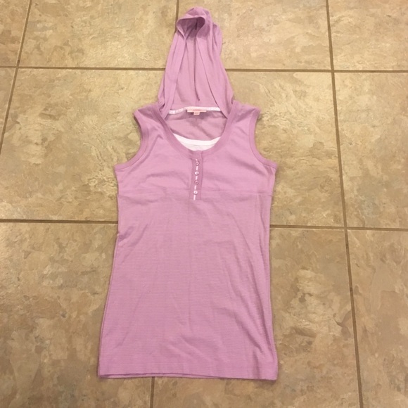 Pink and white striped hooded tank top