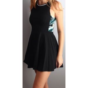 NWOT PINK Tropical Palm Printed Skater Dress