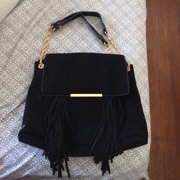 Steve Madden black suede fringe purse