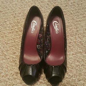 Candie's Black Peeptoe Heels