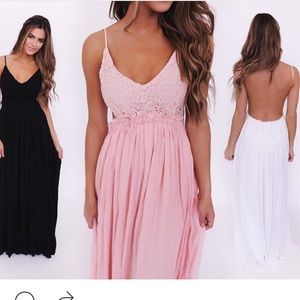 NWT Pale Pink Crochet Top/Open Back Maxi