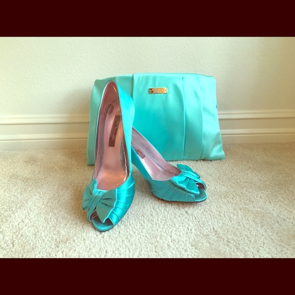 Nina Forbes heels in "tiffany blue crystal satin"