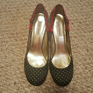 Steve Madden black with white polkadot heels