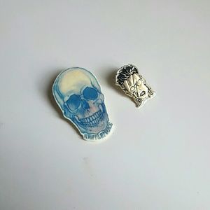 David Bowie and Skull Lapel Pin Brooch Set
