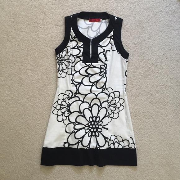 Black and white floral sleeveless dress