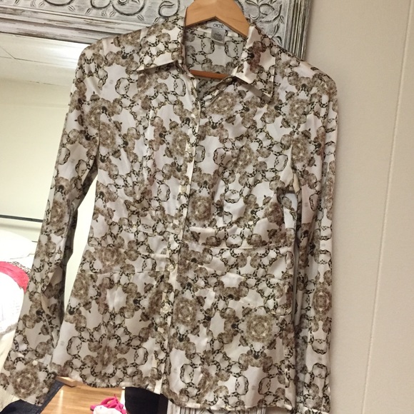CACHE silk button down patterned blouse! Size S