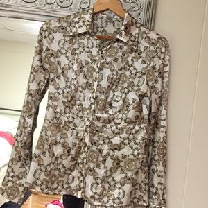 CACHE silk button down patterned blouse! Size S