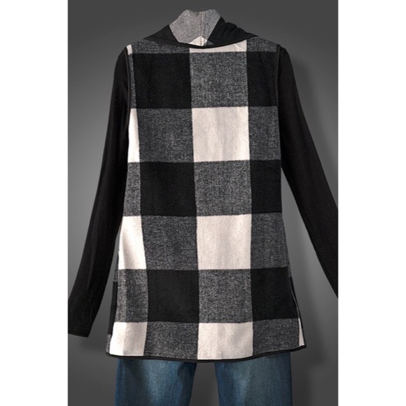 Plaid Vest with Pockets-BLACK/WHITE - Picture 2 of 2