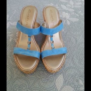 Turquoise strappy wedges
