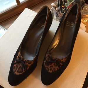 Stuart Weitzman Leopard and Black Suede Wedge
