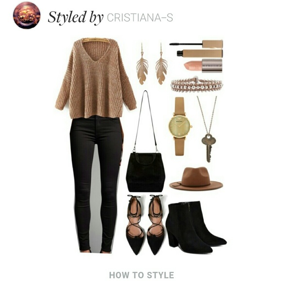 *$OLD* V Neck Dolman Brown Sweater from ROMWE - Picture 2 of 4