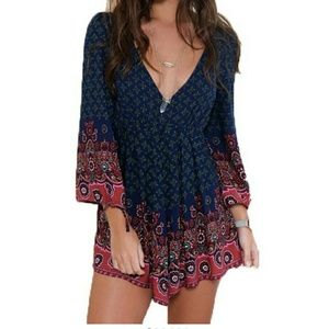 Womens Deep V Neck Backless Print Playsuit