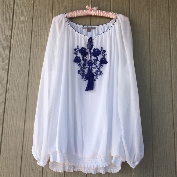 Embroidered Tie Blouse. New with tag