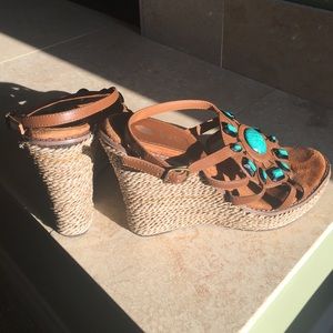 Two Lips 4" Micro-Rope Wedge Heel w/ Turquoise Gem