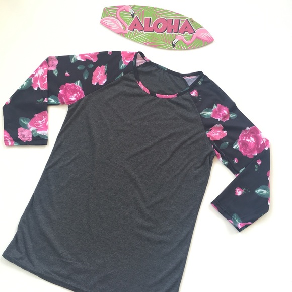 Morning Glory. Floral Girly Baseball Tee - Picture 2 of 4