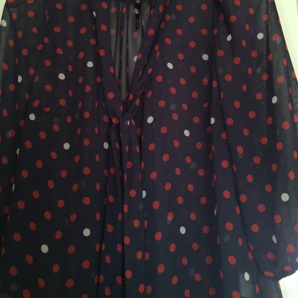 Navy coral and white Polka dot blouse - Picture 2 of 3