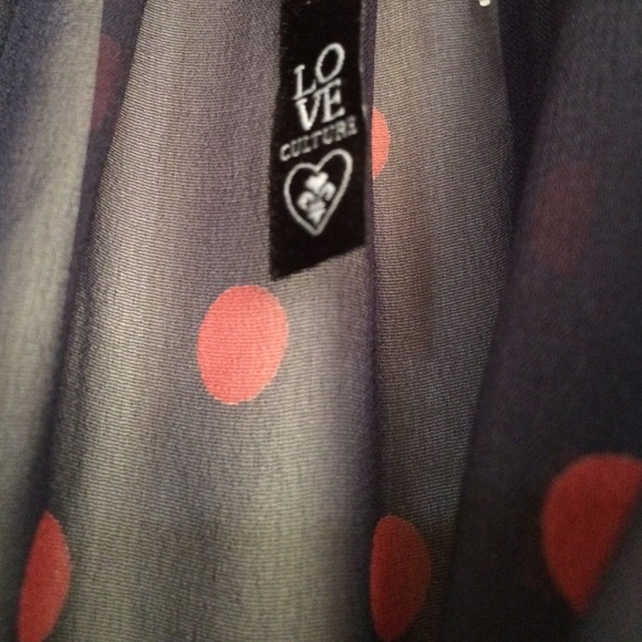 Navy coral and white Polka dot blouse - Picture 3 of 3