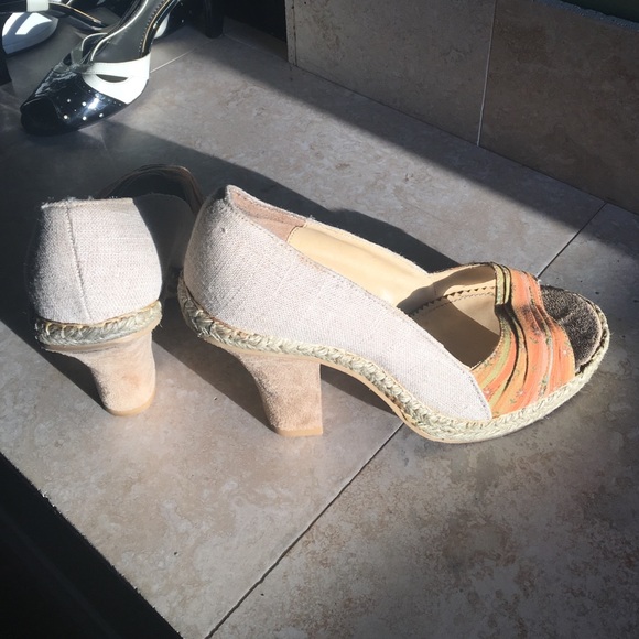 New York Transit 3" Tan & Orange Peep Toe Pump - Picture 1 of 2