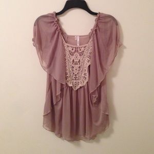 Brown and ivory crochet shirt