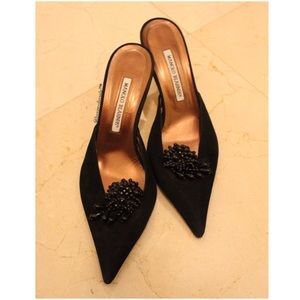 MANOLO BLAHNIK Kitten Heel Mules