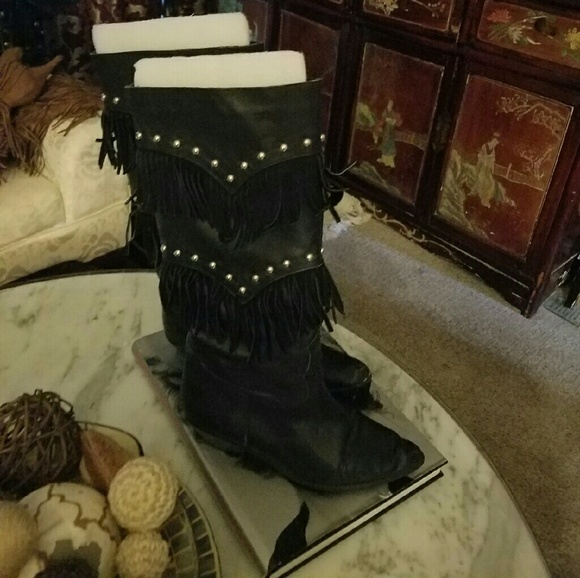 Black fringe cowboy boots