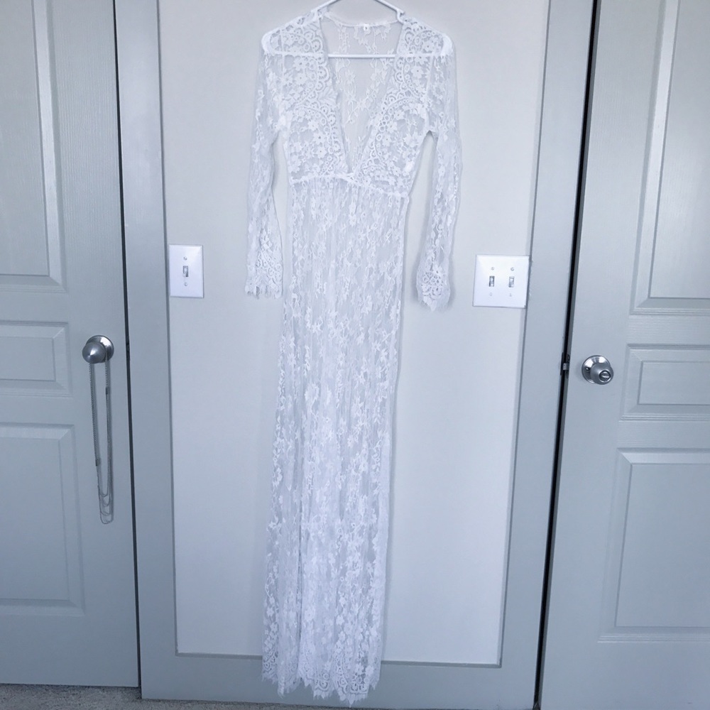 White Lace Floor Length Gown - Picture 6 of 6