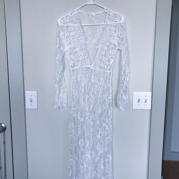 White Lace Floor Length Gown - Picture 5 of 6