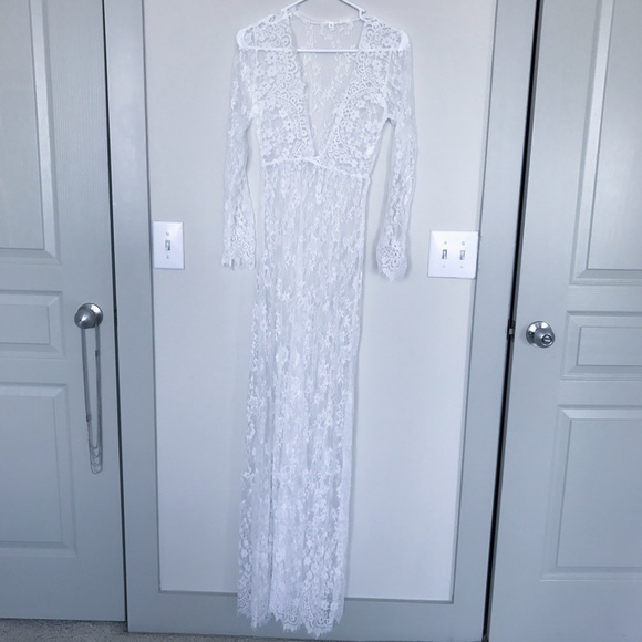 White Lace Floor Length Gown - Picture 6 of 6