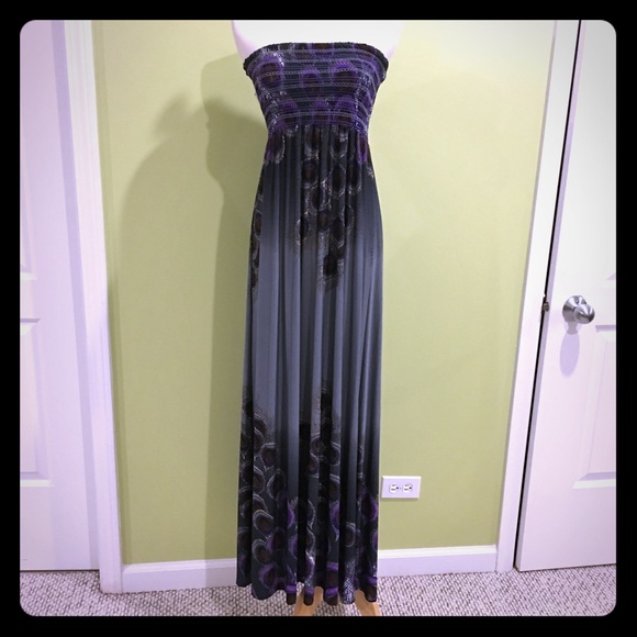 Forever 21 purple peacock jersey maxi dress medium